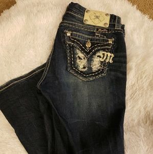 Miss Me Dark Blue Boot Cut Jeans with Silver Accents